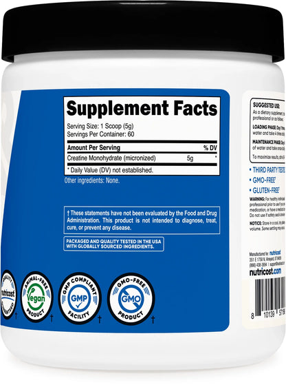 Creatine Monohydrate Powder Unflavored Micronized Creatine Monohydrate, 5G per Serving, (300 Grams)