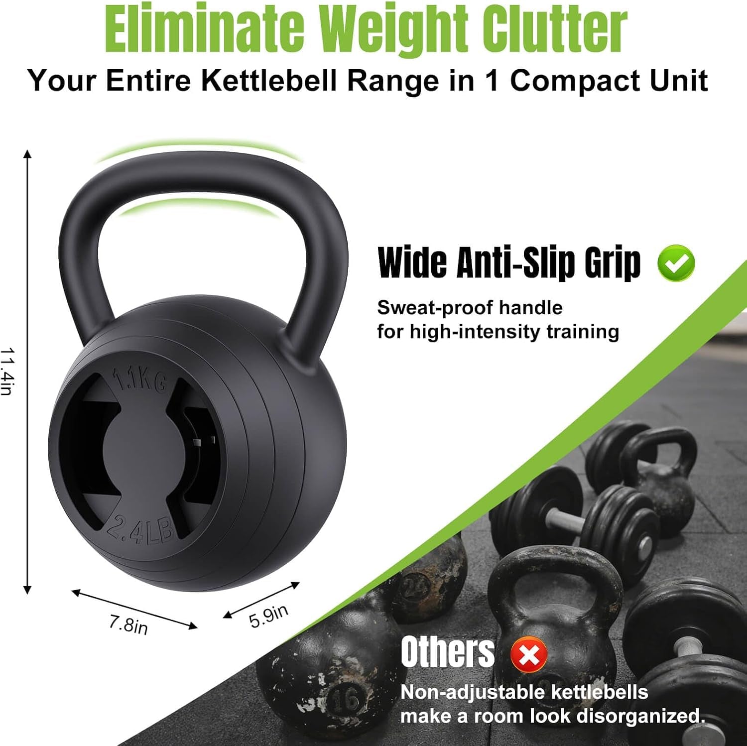 2-In-1 Adjustable Kettlebell for Home Gym Strength Training | 15-45 LB Kettlebells Weight Set, 4.8-30 LB Dumbbell Weights, with Wide Grip, for Men/Women Full Body Exercise