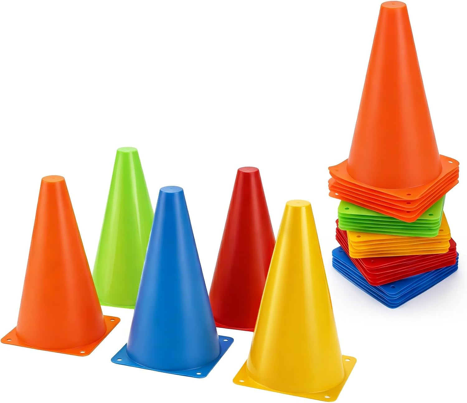 30 Pack Plastic Training Cones, 9 Inches Traffic Cones Indoor Outdoor Sports Agility Cones Soccer Flexible Cone Sets for Soccer, Skating, Drills, Football, Basketball, Assorted Colors