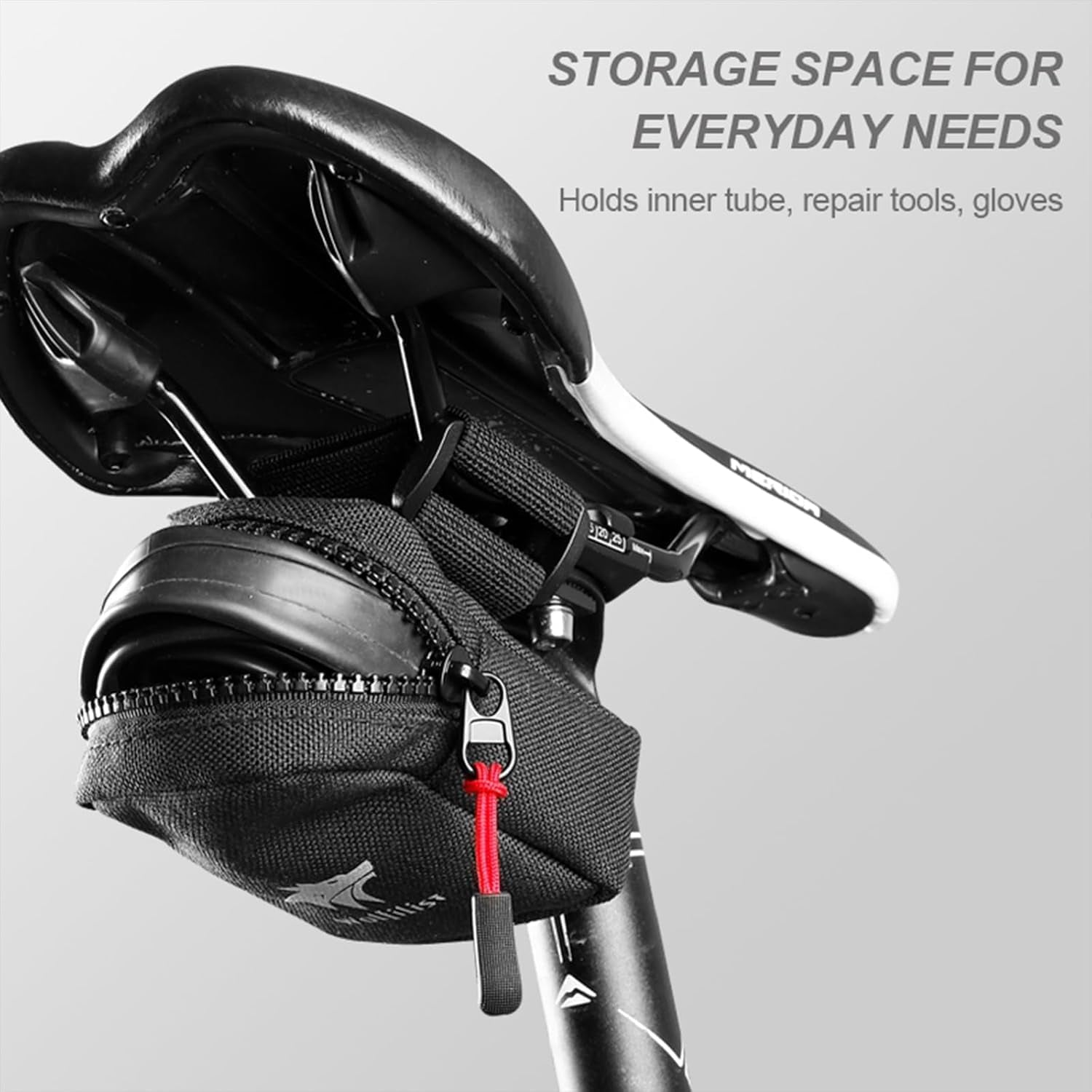 Compact Cycling Saddle Bag - Fits under Bike Seat for Easy Storage - Road Bike & Bicycle Seat Bag - Tiny Durable & Water-Resistant (Large)