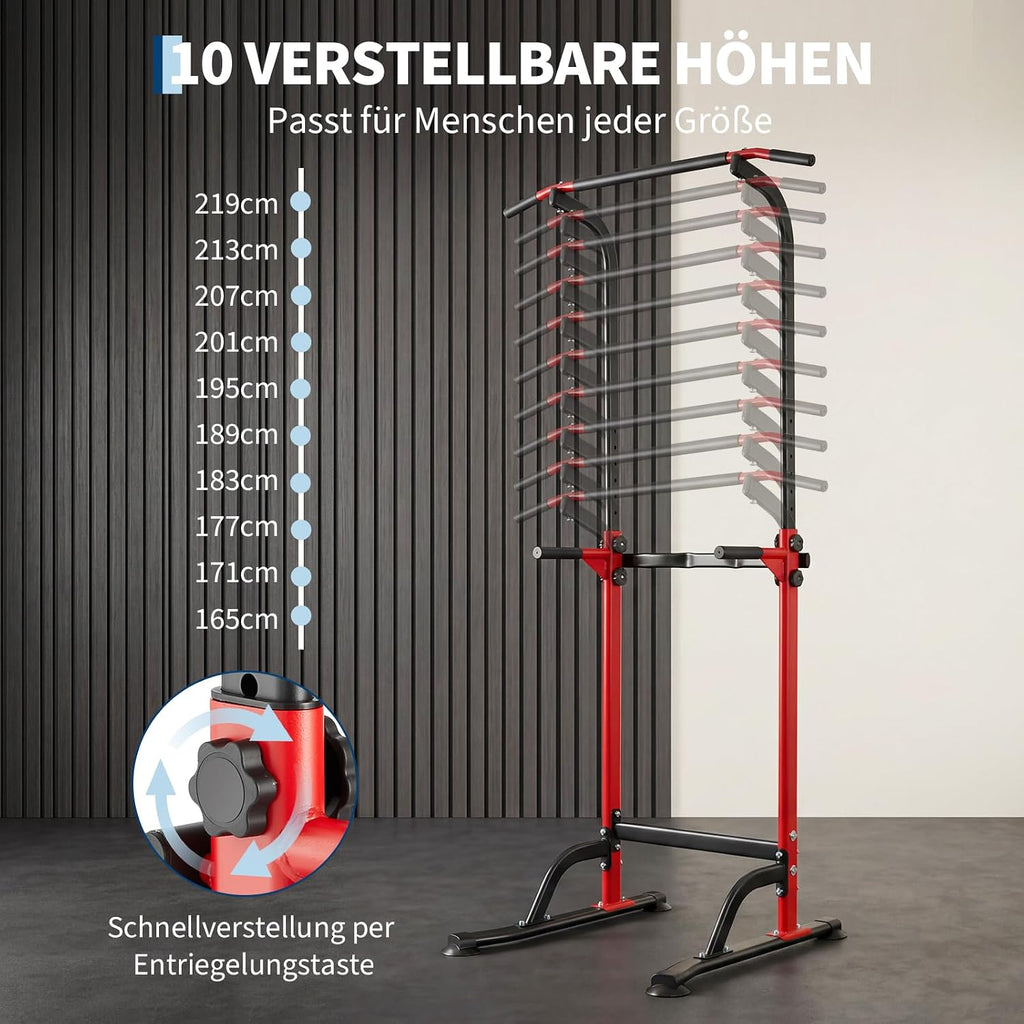 Power Tower Dip Station - Height Adjustable Pull up Bar with Dip | Bars - Multifunctional Training Station for Strength Training, Pull-Ups, Knee Lifts, Push-Ups and Dips