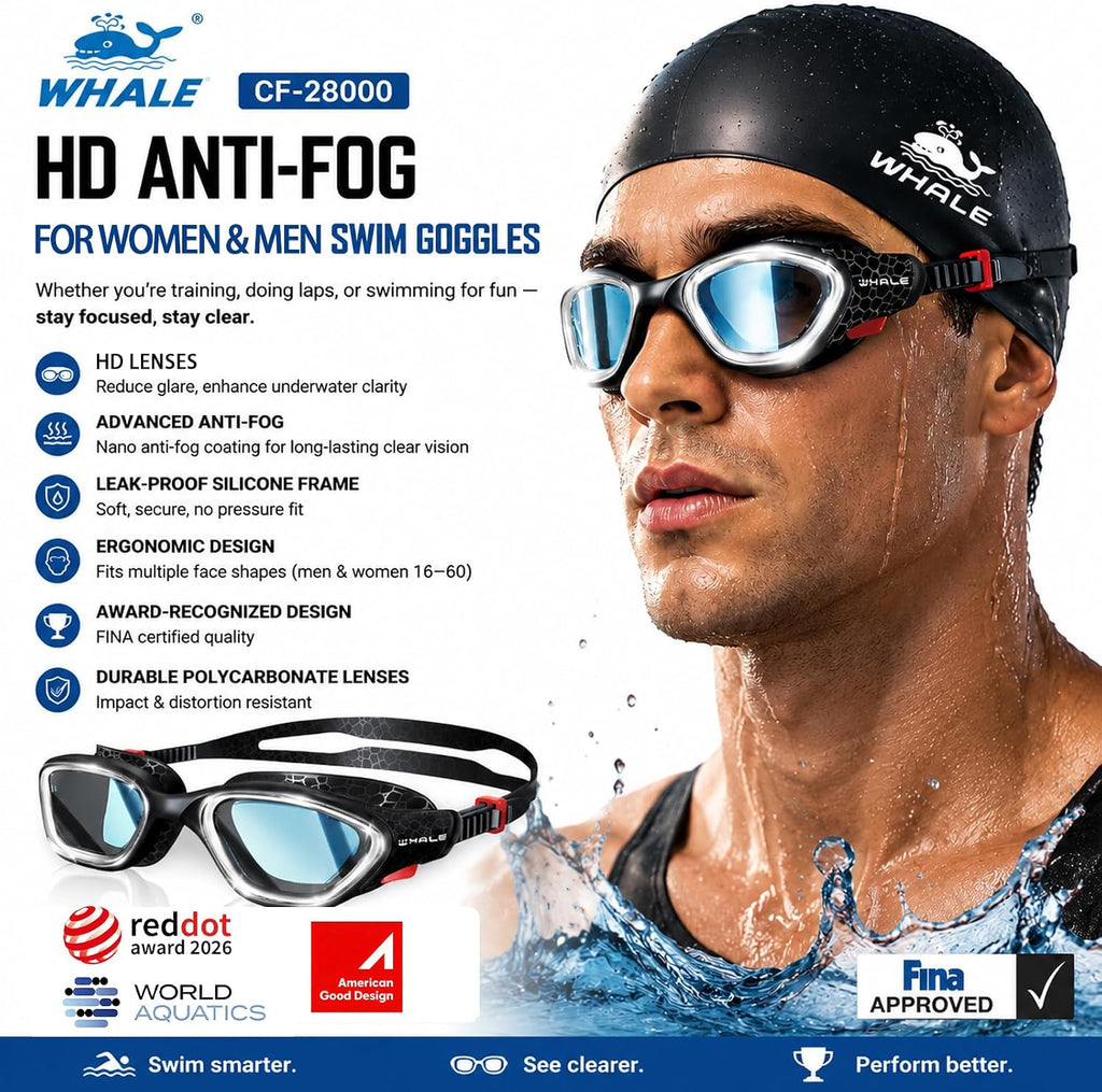 Swim Goggles, HD Anti-Fog Goggles, Unisex | 100% UV Protection | Anti-Fog Design Clear Wide-Angle Underwater View