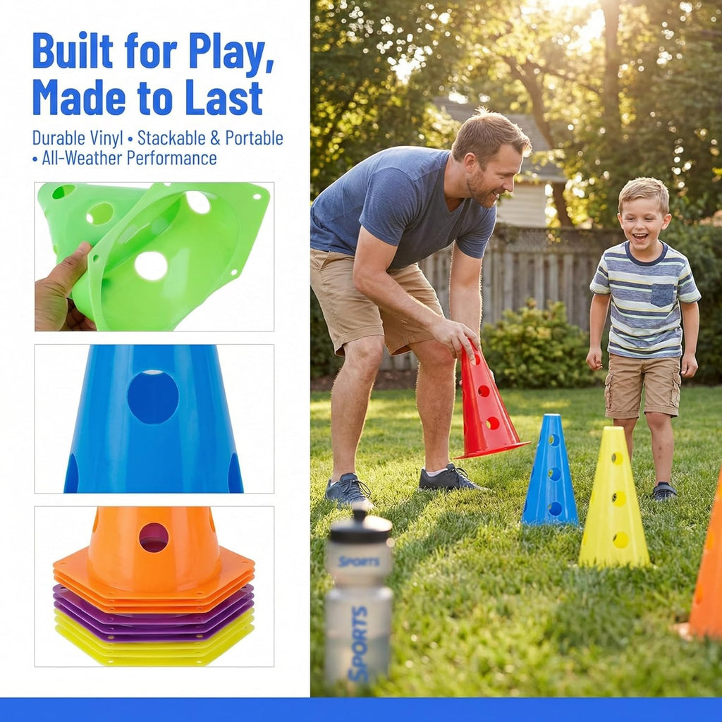 24 Pack Plastic Agility Cones, 9 Inch Soccer Cones Training Agility Field Marker Plastic Traffic Cone for Training, Football Basketball Drills, Traffic, Activity, Party, Indoor Outdoor Games