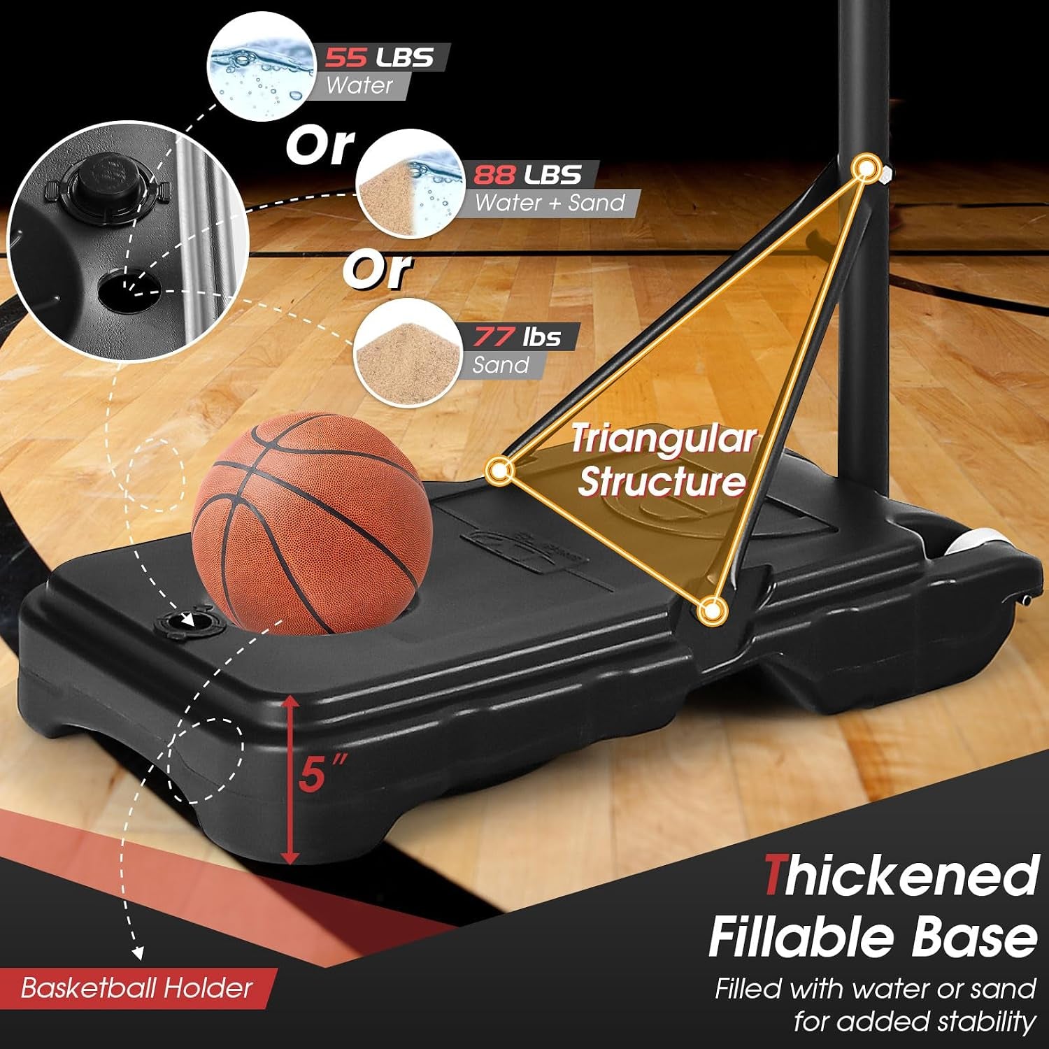 Basketball Hoop Outdoor Indoor, 4.3 FT-8.2 FT Height Adjustable Basketball Goal Court System W/Fillable Base, Backboard & 2 Wheels, Portable Basketball Hoop for Kids Backyard Driveway