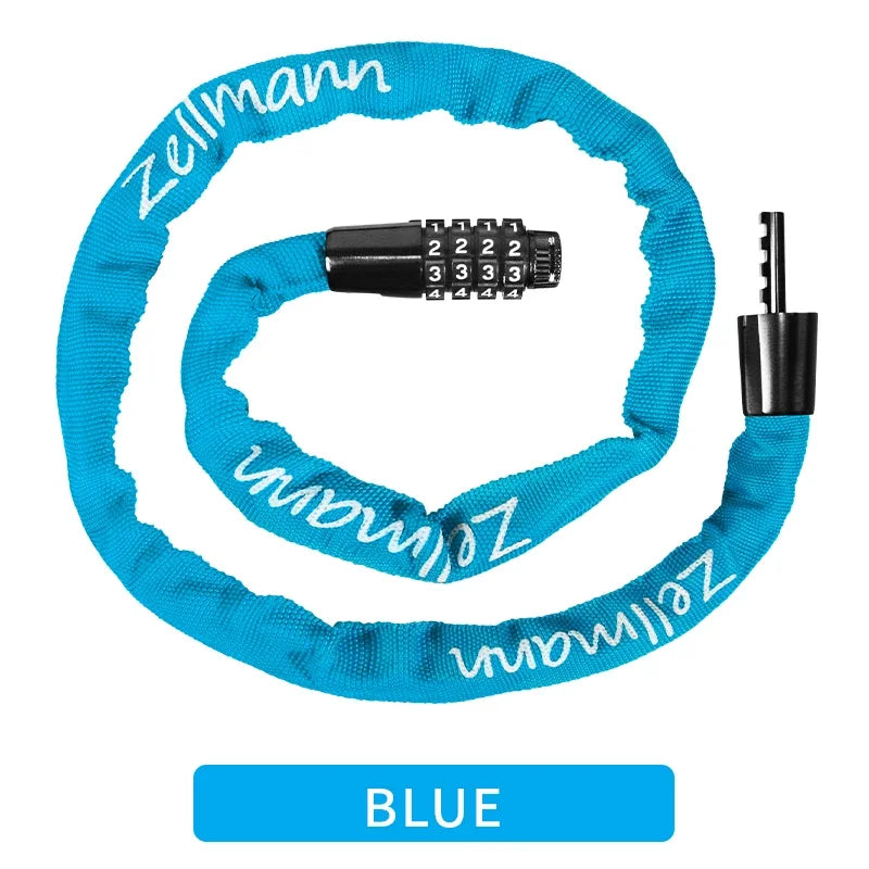 ZELLMANN Anti-Theft Motorcycle Bicycle Lock MTB Road Bike Safety Chain Locks with Four Digit Combination Lock Bike Accessories
