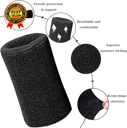 6 Inch Wrist Sweatbands Tennis Wrist Bands Absorbent Sweat Band for Men