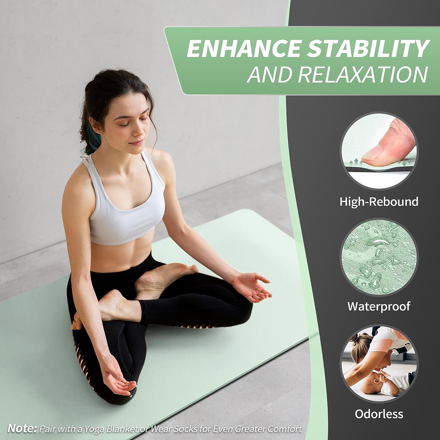 Yoga Mat for Women Men Kids, 1/3 & 1/4 & 2/5 Inch Extra Thick Yoga Mat Non Slip, 72" X 24" TPE Yoga Mats, Workout Mat with Carrying Strap for Yoga, Pilates and Floor Exercises