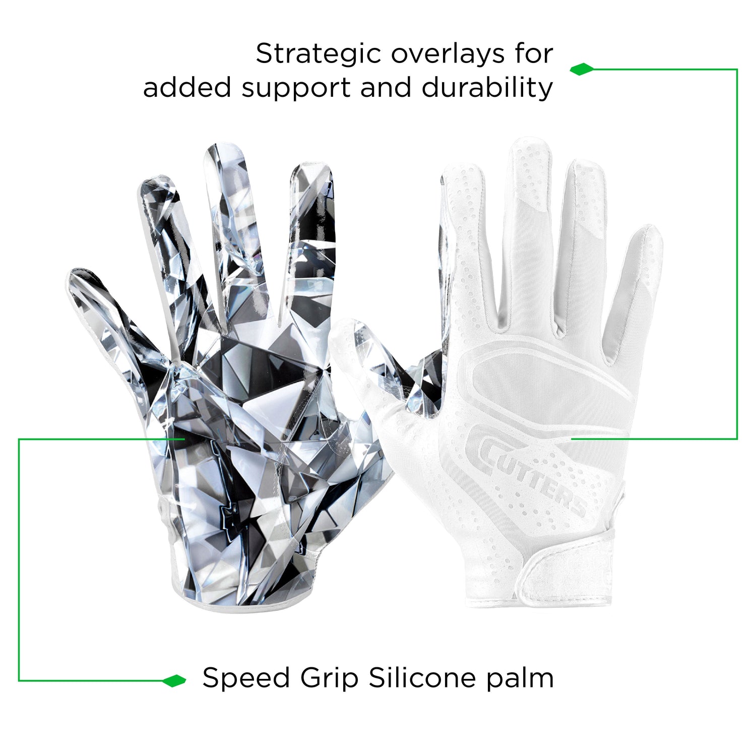 , Game Day Elite Football Receiver Gloves, Youth, L/XL, White Diamond