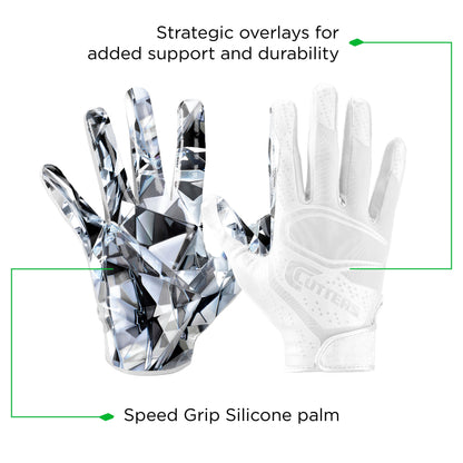 , Game Day Elite Football Receiver Gloves, Youth, L/XL, White Diamond