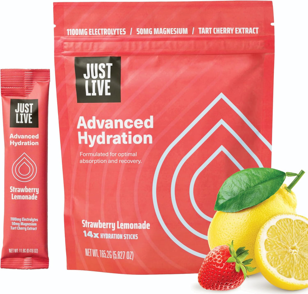 Active Hydration - Strawberry Lemonade, Electrolyte Drink Mix, Tart Cherry Extract, Supports Recovery & Absorption, Low Sugar, 14 Pack