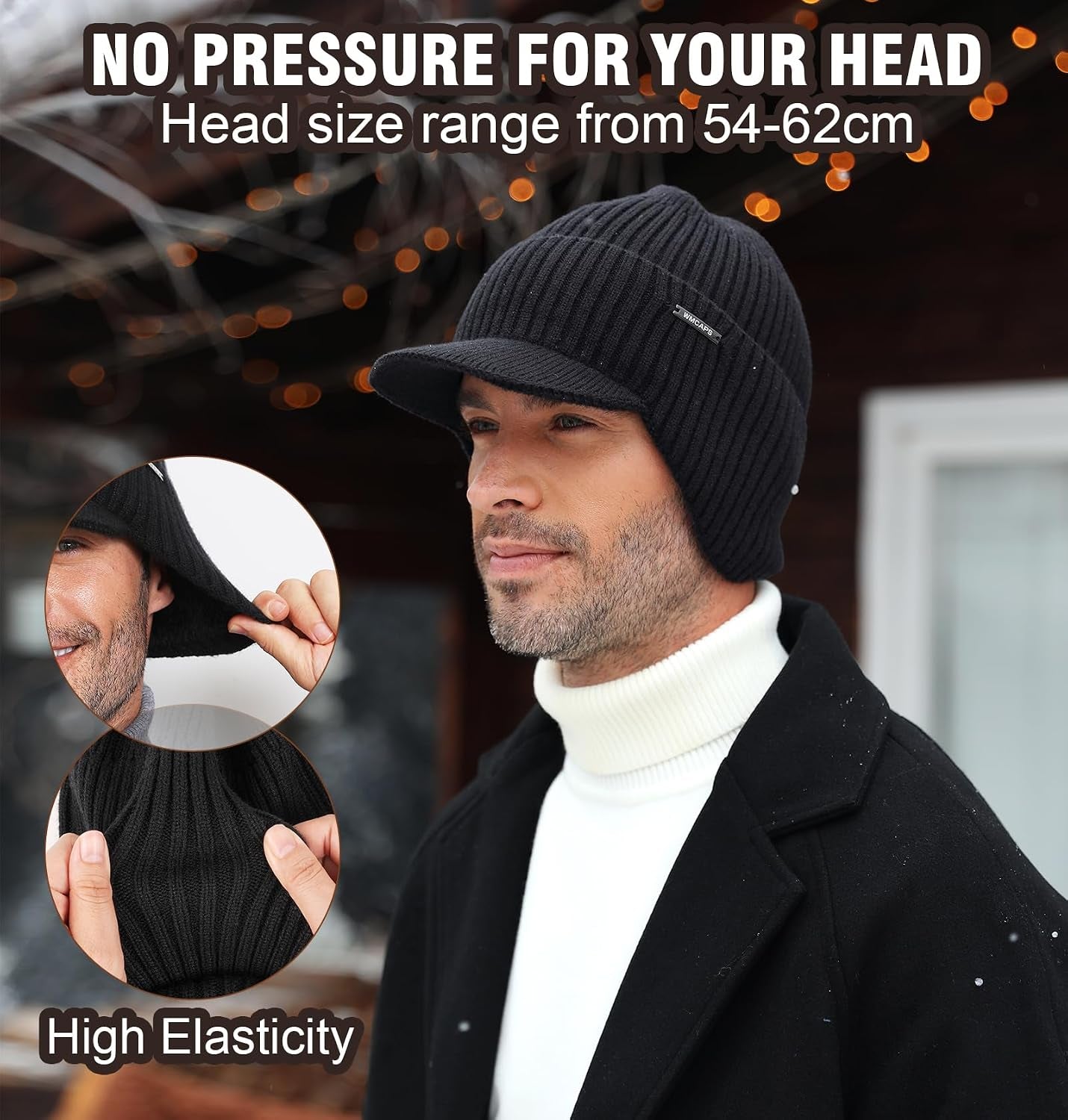 Winter Beanie with Brim & Ear Flaps, Fleece Lined Hat for Men Women | Ultra Soft Warm Extended Fleece, Stretchy Fit, Shields Sun/Rain/Snow, Cold Weather Gifts for Golf, Hiking, Daily Outdoor Work