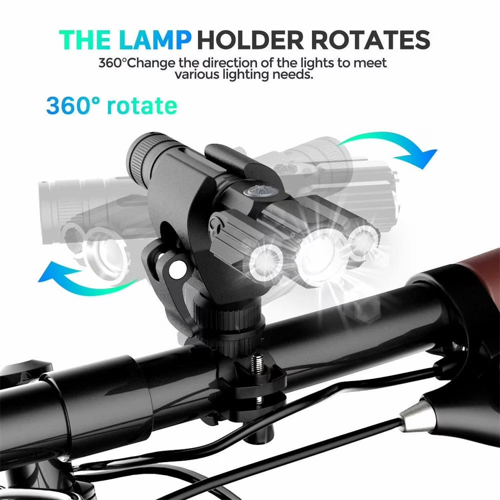 USB Rechargeable Bike Light Super Bright Bicycle Lights Headlight Triple Flashlight Front Light Waterproof - Riding Cycling Camping