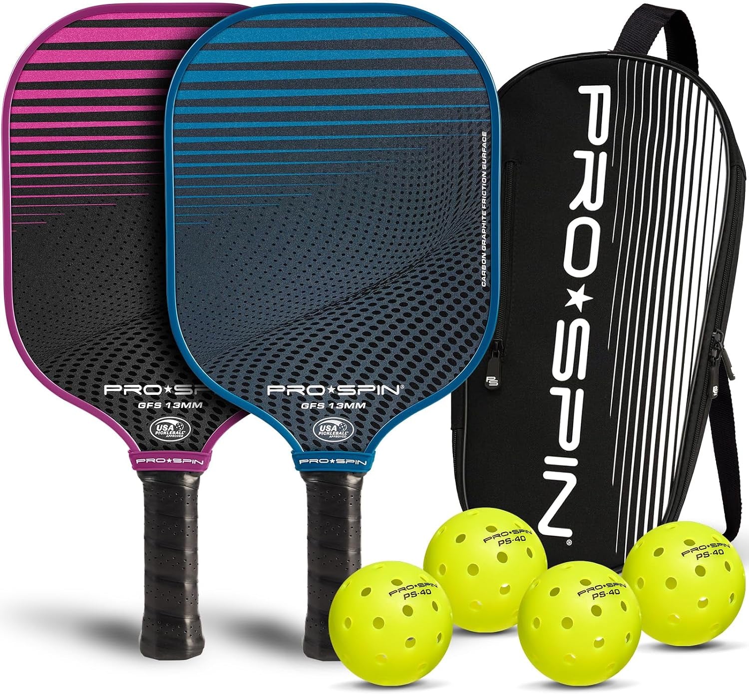 Carbon Fiber Pickleball Paddles Set of 2 | Lightweight Pickleball Set with Indoor/Outdoor Balls and Bag – Durable Pickle Ball Paddle Gift for Men, Women & Families