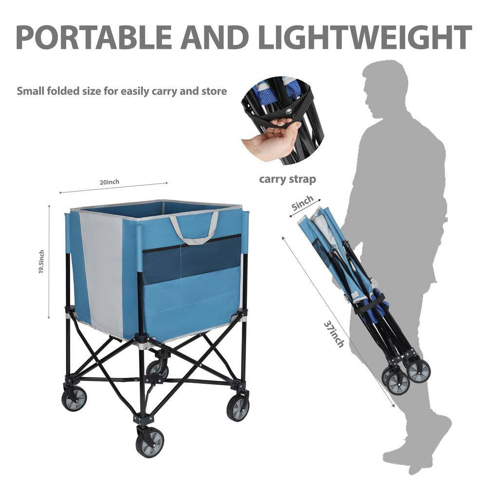 Steel 4-Wheeled Equipment Organizer Rolling Ball Storage Cart in Blue and Gray