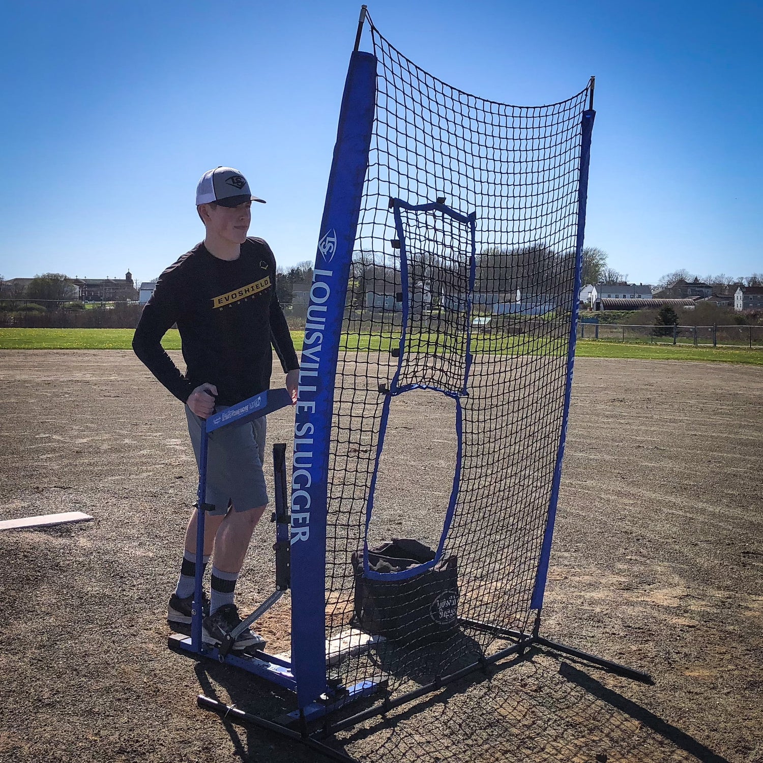 Blue Flame Pitching Machine – Manual Baseball &amp; Softball Trainer, Throws up to 60 MPH, Youth &amp; Adult Practice Tool