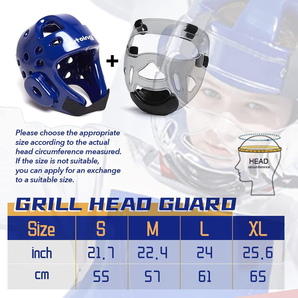 Kids Adults Karate Headgear, with Removable PC Face Shield Eva High-Density Foam Taekwondo Helmet Multiple Vents for Sparring Grappling Muay Thai Kickboxing MMA Karate Taekwondo Training