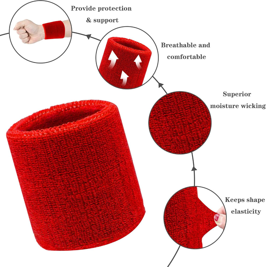 8 Pack Wrist Sweatbands Tennis Wrist Bands Absorbent Sweat Band for Men and Women, Breathable Cotton Sweatbands for Working Out, Football, Basketball, Running Athletic Sports