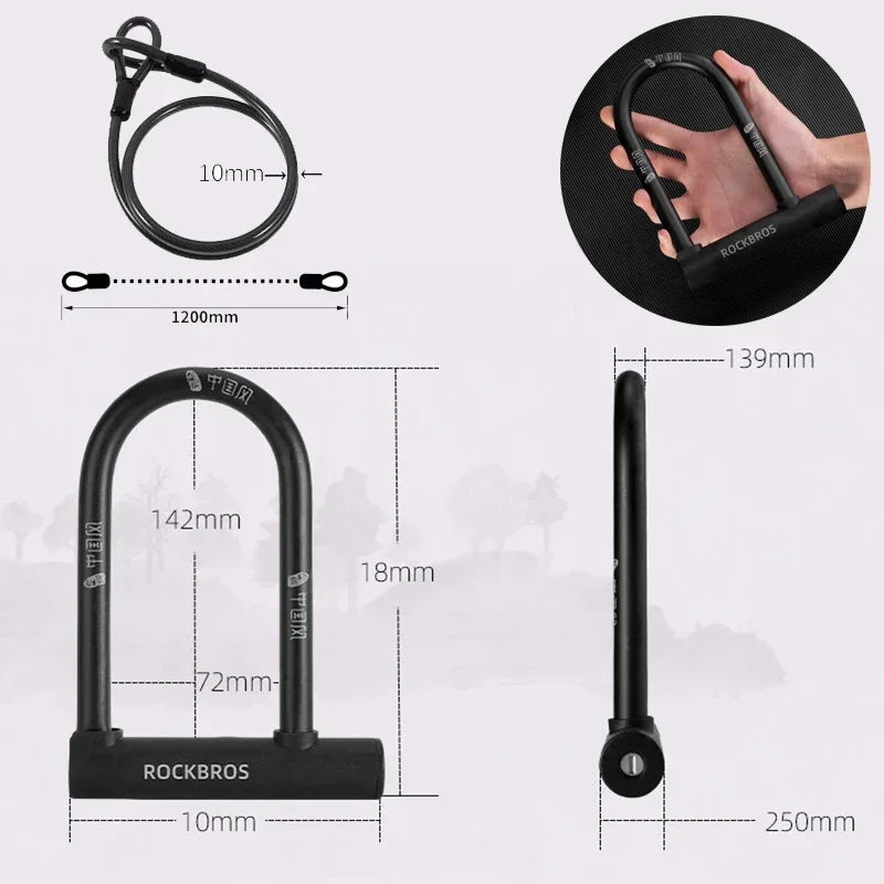 Chinese Style Bicycle Locks U Shape Electric Scooter Padlock Anti-Theft Bike Lock Cable Set MTB Road Bike Accessories