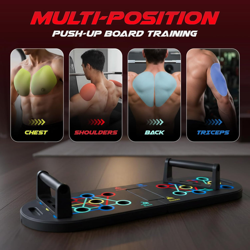 Plank Board & Push up Board 22-In-1 with Resistance Bands – Core Trainer with Foam Elbow Pads, Foldable Home Gym Equipment for Men & Women