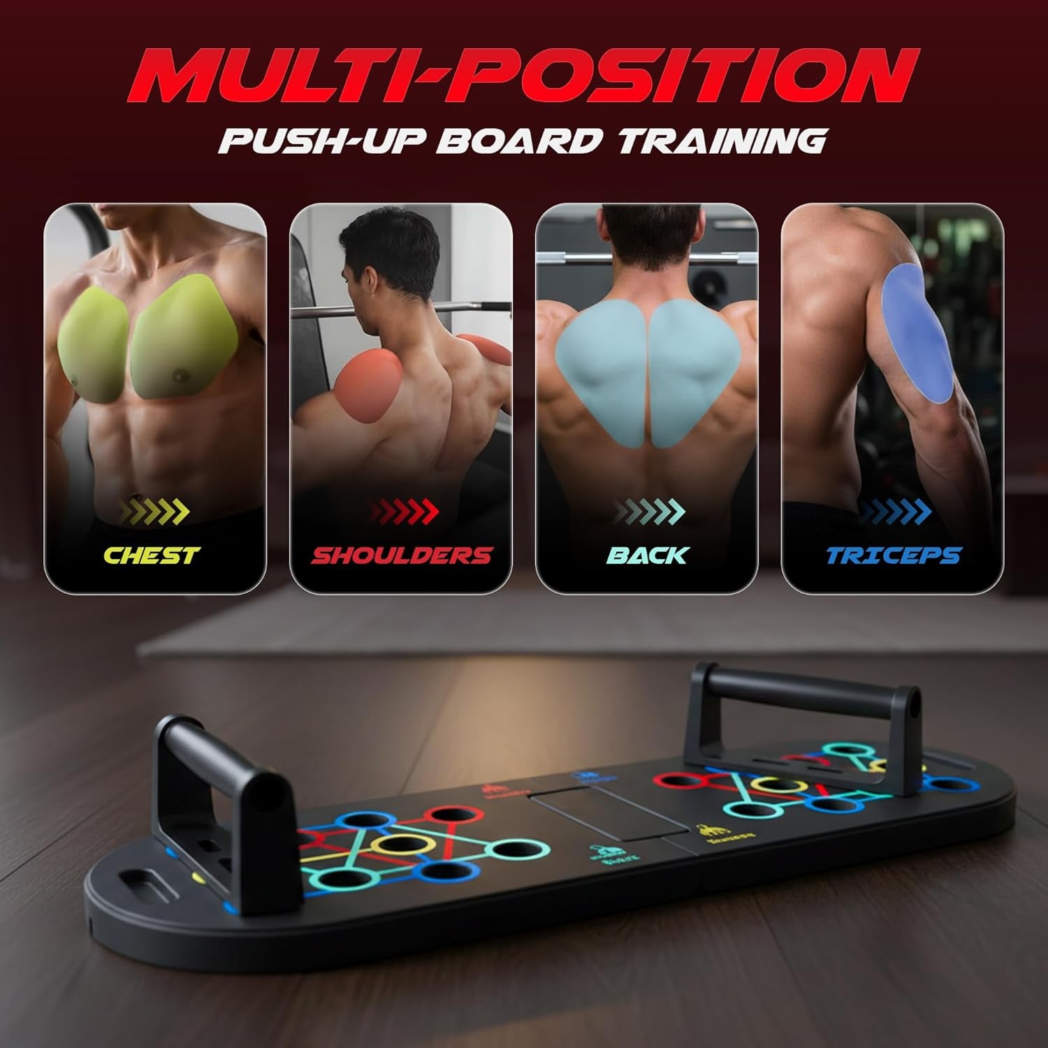 Plank Board & Push up Board 22-In-1 with Resistance Bands – Core Trainer with Foam Elbow Pads, Foldable Home Gym Equipment for Men & Women