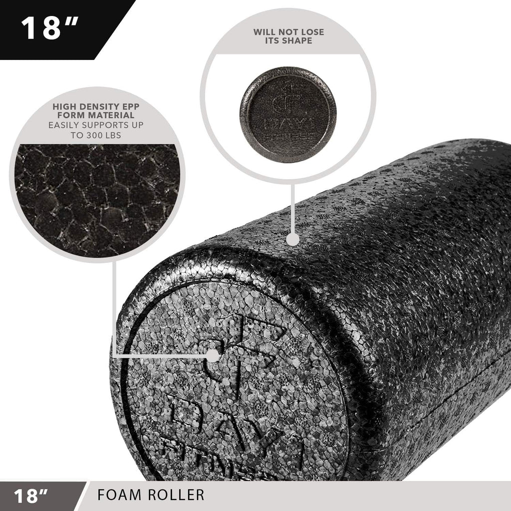 High Density Muscle Foam Rollers - Sports Massage Rollers for Stretching, Physical Therapy, Deep Tissue, Myofascial Release - Ideal for Exercise and Pain Relief - Solid Black, 12"