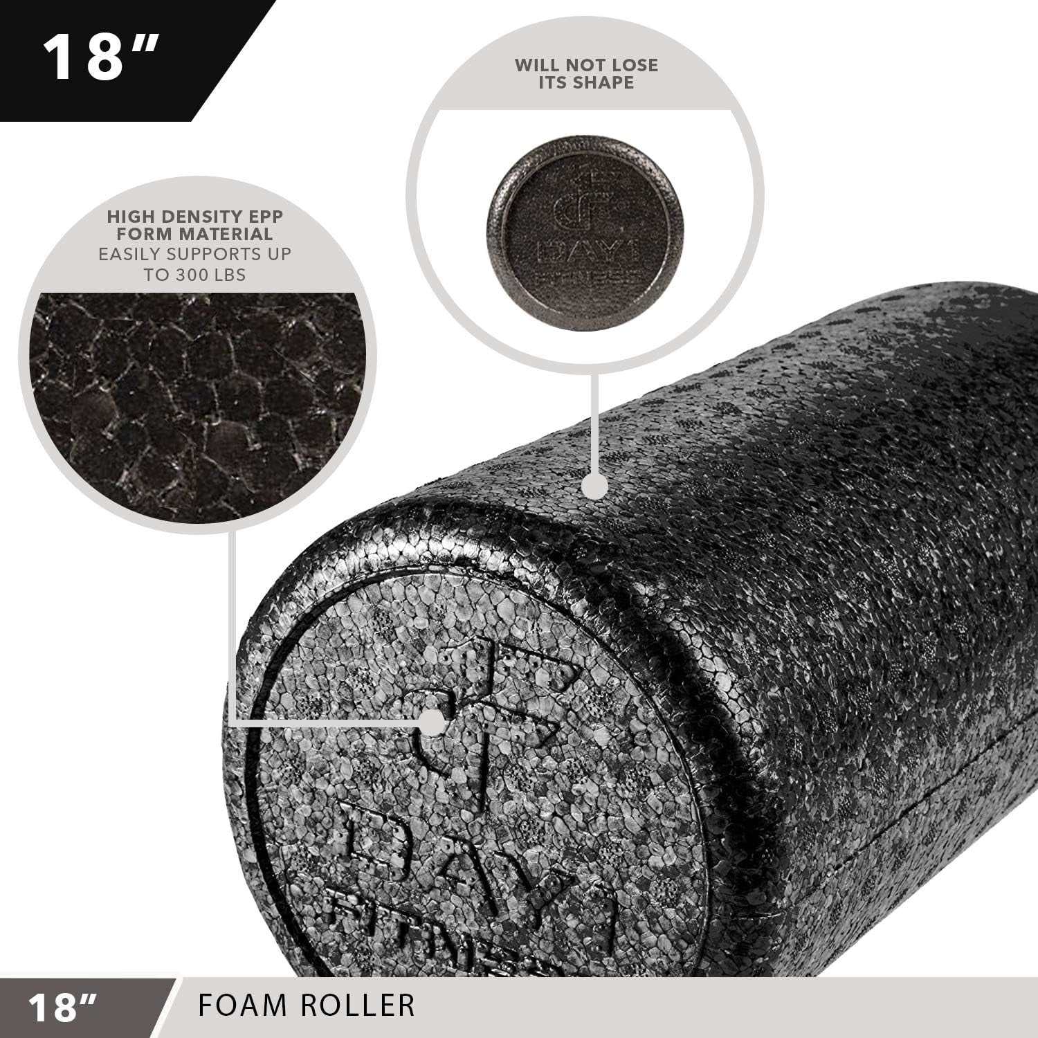 High Density Muscle Foam Rollers - Sports Massage Rollers for Stretching, Physical Therapy, Deep Tissue, Myofascial Release - Ideal for Exercise and Pain Relief - Solid Black, 12"