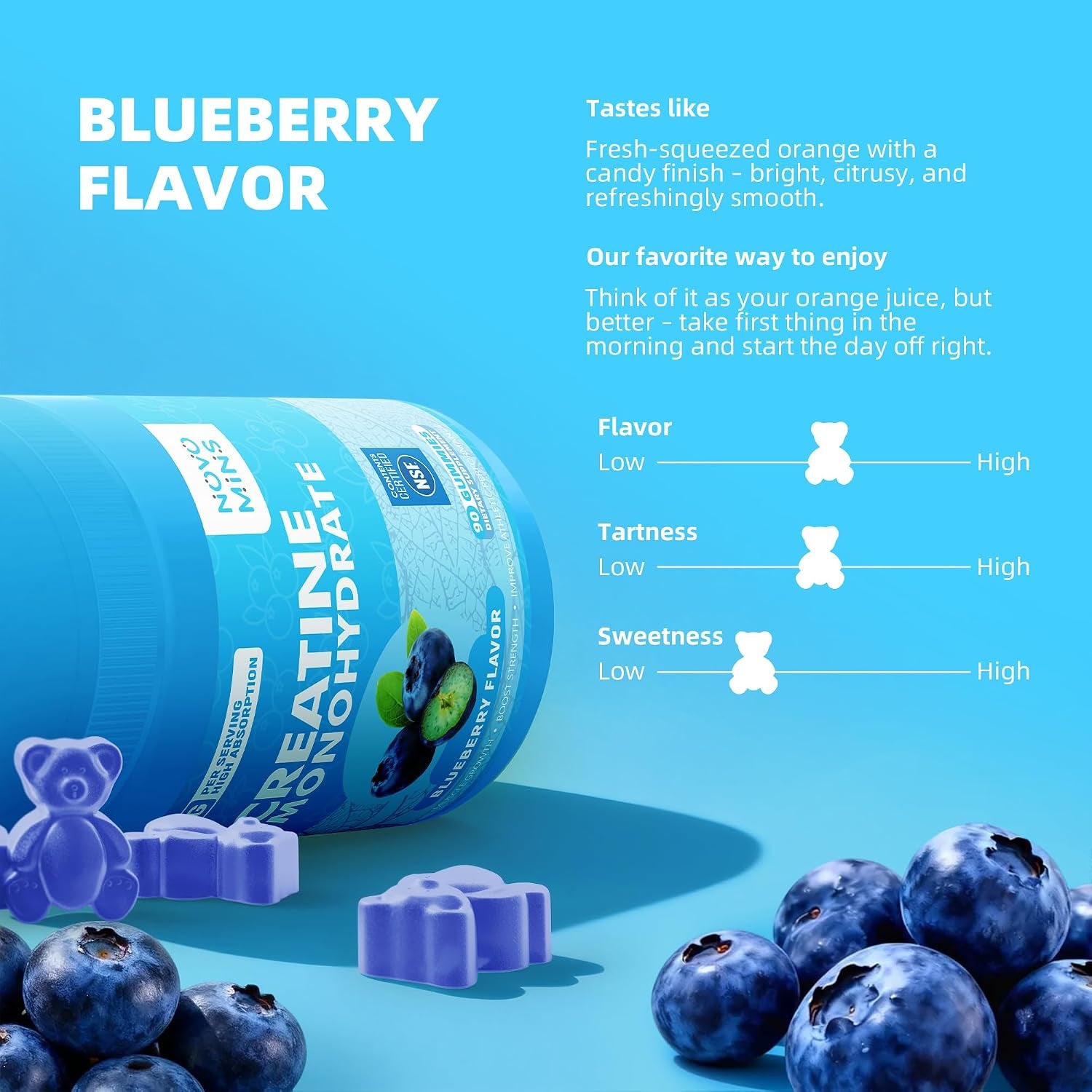 Creatine Monohydrate Gummies 5000Mg for Men & Women, Chewables Creatine Monohydrate for Muscle Strength, Muscle Builder, Energy Boost, Pre-Workout Supplement(90 Count)-Blueberry Flavor.