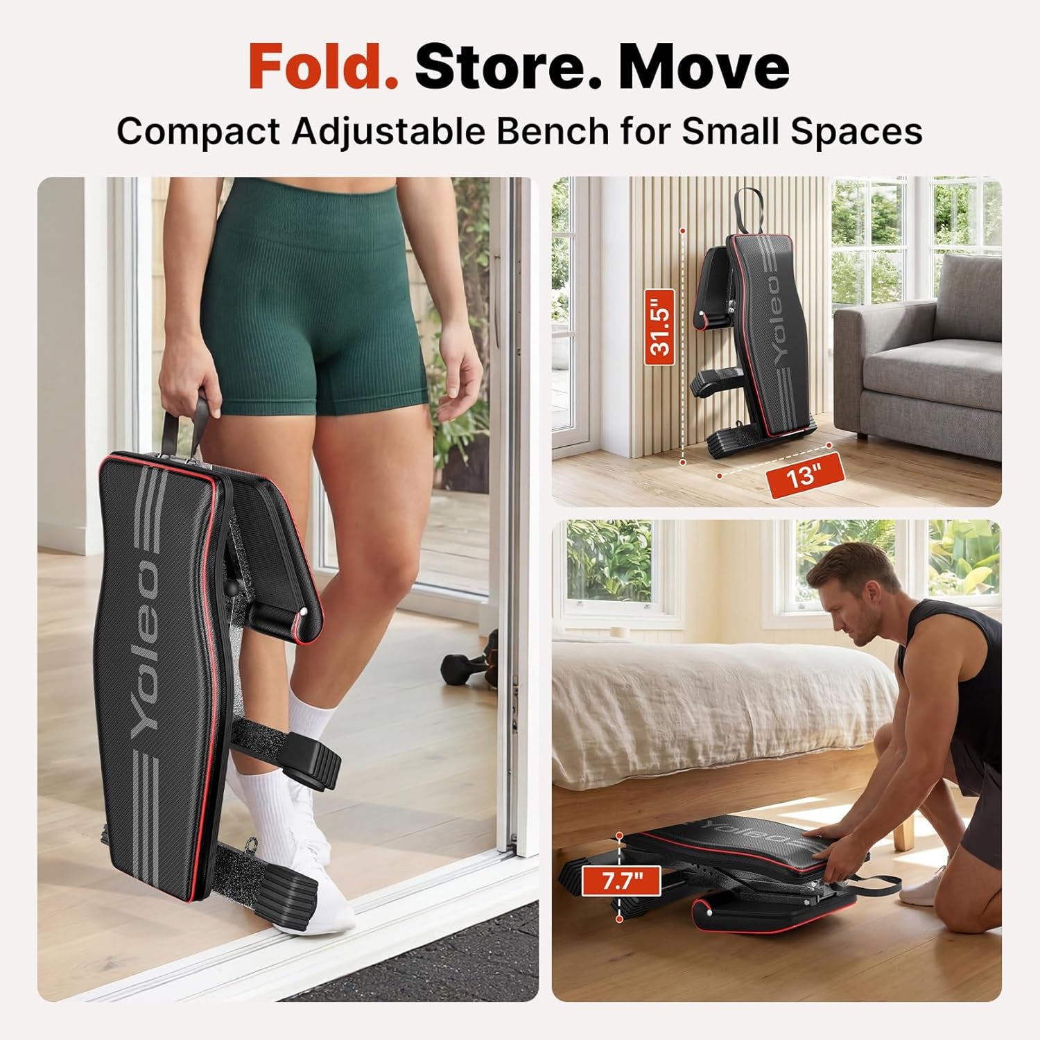 Adjustable Weight Bench for Home Gym, Astm-Certified 827LBS, 98% Pre-Assembled, Foldable Gym Bench with 84 Positions Incline Decline Flat, Wider Seat