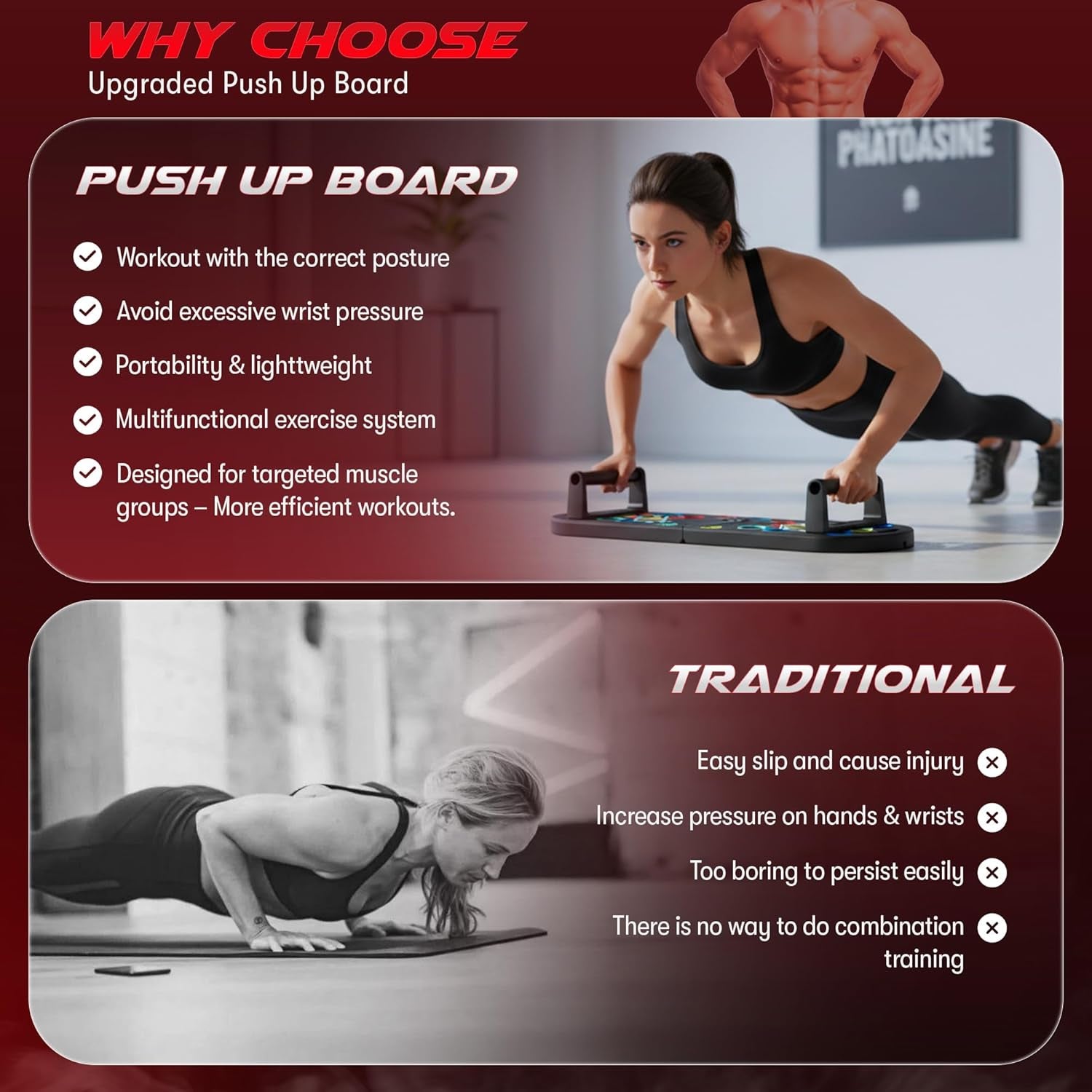 Plank Board & Push up Board 22-In-1 with Resistance Bands – Core Trainer with Foam Elbow Pads, Foldable Home Gym Equipment for Men & Women