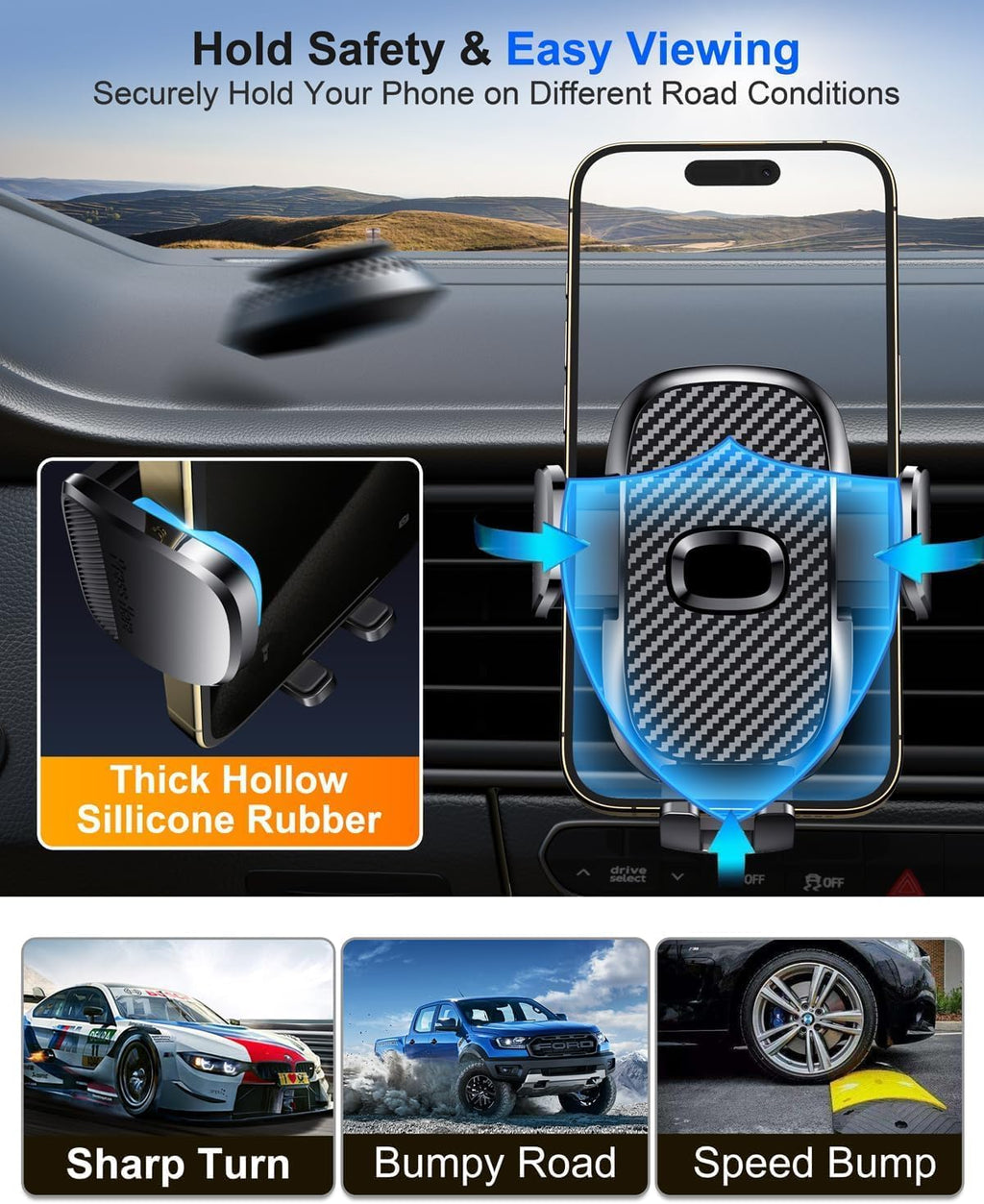 Car Phone Holder[Military-Grade 360°Suction Cup] Phone Holders for Your Car Universal Accessories Air Vent Dashboard Windshield Phone Mount Automotive Cradles Fit Shower & Wall Mounts Iphone