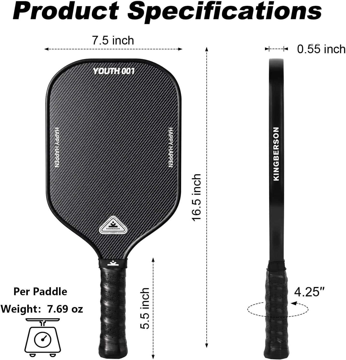 Pickleball Paddles Set of 2, Lightweight Carbon Fiber Pickle Ball Rackets | Polypropylene Honeycomb Core, Includes 4 Pickle Balls, Carry Bag of Grip Tape for Men, Women, Beginners & Intermediate