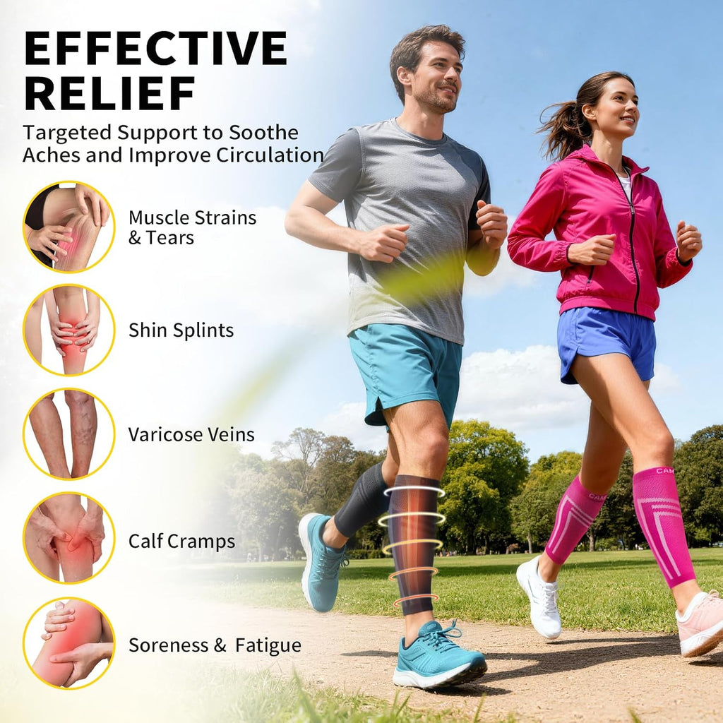 Calf Compression Sleeve for Men Women Footless | Graduated Compression, Shin Splint Relief, Moisture Wicking, Running Standing Travel, 4D Knit Anti-Slip, Varicose Veins