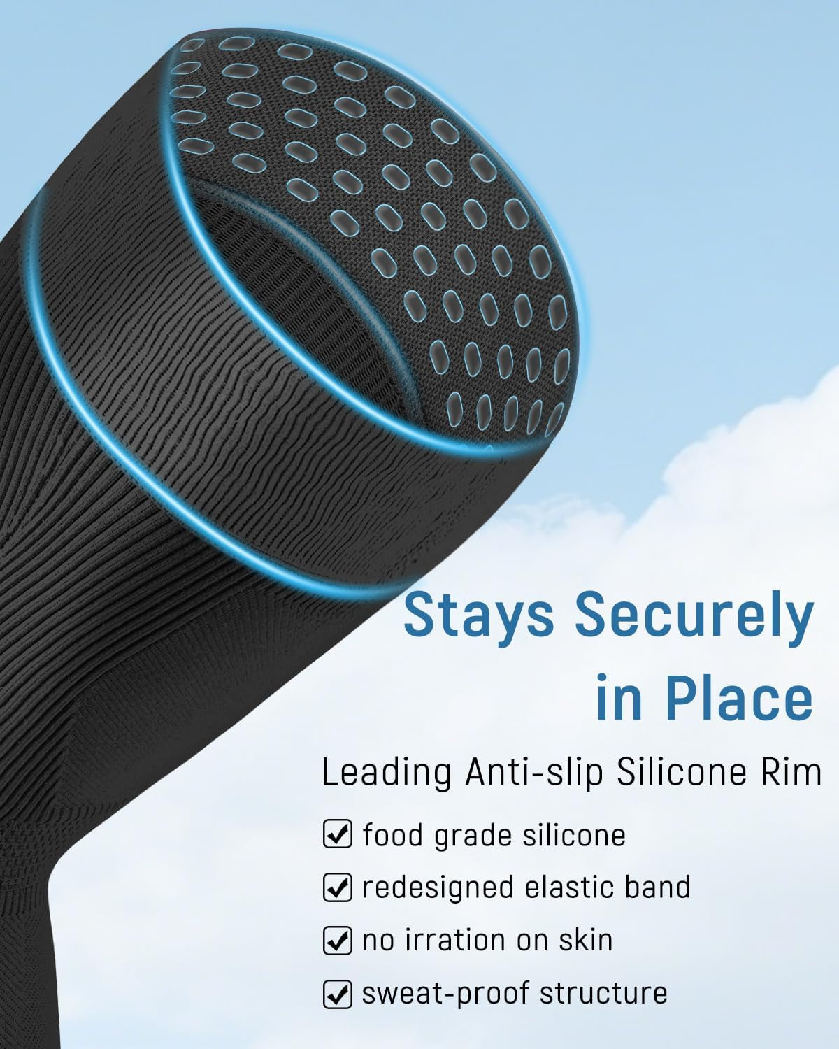 Leg Compression Sleeve, Stays in Place, Snug Fit, Pack of 1, Large | Soft Breathable Material, Upgraded Silicone Band, Mid-Thigh Knee Calf Support, Reduce Leg Soreness, Daily Wear, Workout