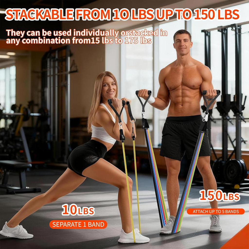 Resistance Bands Set with Handles, Exercise Bands for Working Out, Home Gym Workout Bands, Fitness Equipment for Men & Women Strength Training -Fu