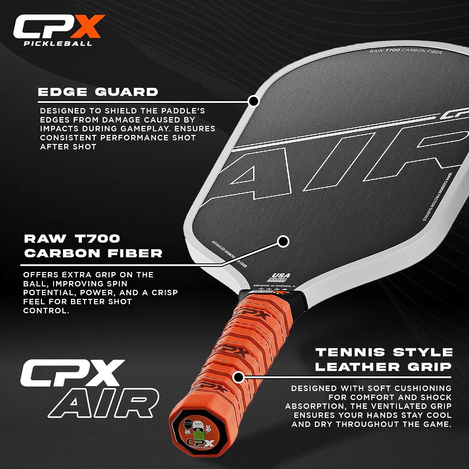 CPX Pro Carbon Fiber Pickleball Paddle - Professional Grade, Matte Finish, Honeycomb Core, Tennis Style Grip - Edgeless Paddle Designed in Chicago, USA