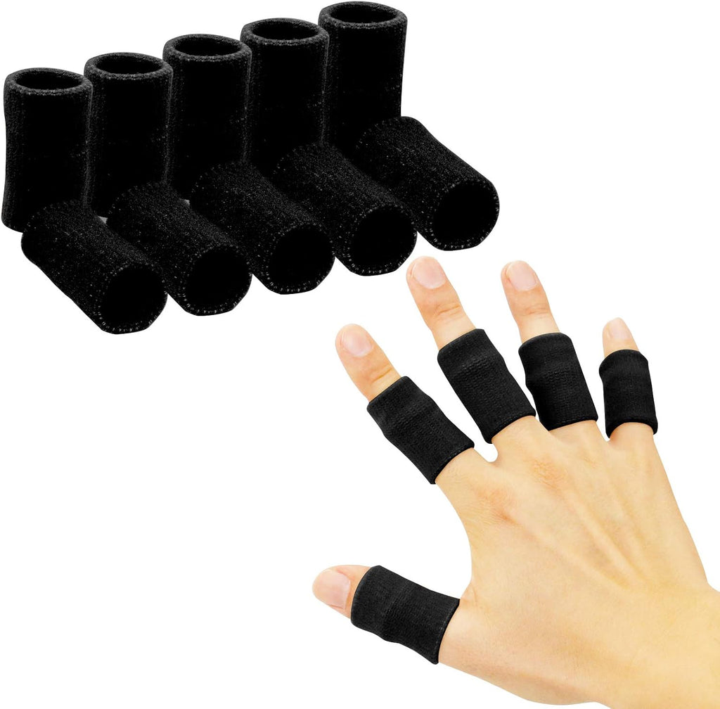 Finger Sleeves , Thumb Splint Brace for Finger Support, Breathable Elastic Finger Tape, Compression Pression Protector for Reliving Pain, Triggger Finger, Compression Aid for Sports, 10PCS (Black)