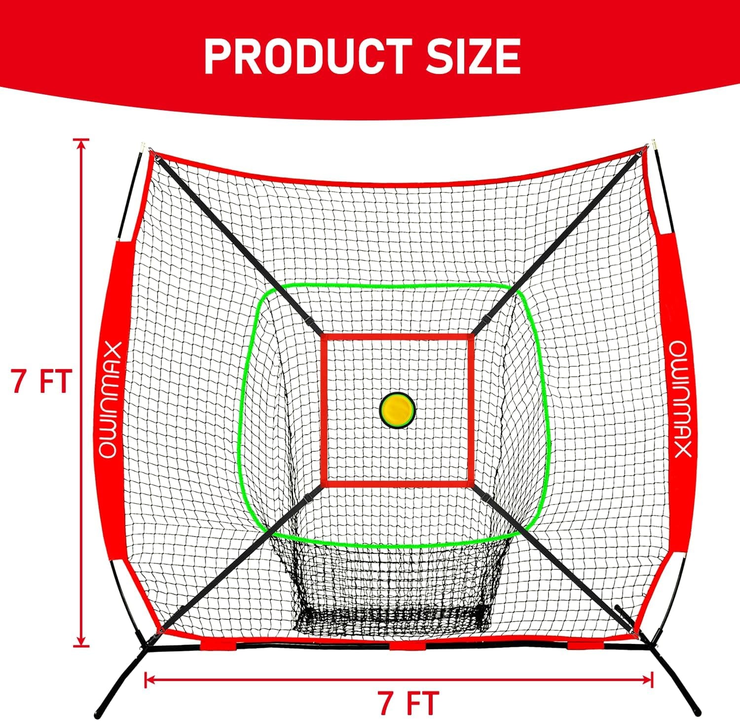 7X7 FT Baseball Net, Baseball & Softball Training Net with Batting Tee, Strike Zone & Circular Target and Weighted Ball, Portable Design with Compact Storage