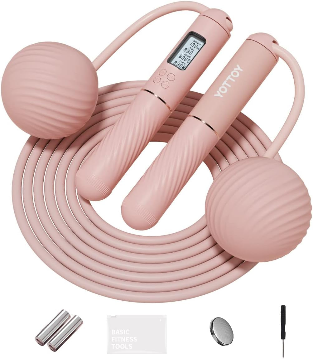 Skipping Ropes for Adults -Cordless Counter Jump Rope with Large Cordless Ball-Weighted Jump Rope for Women with LCD Display