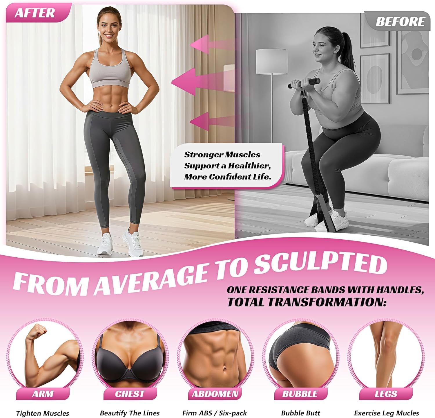 Multifunction Pedal Resistance Band with Handle, 50LBS Foot Pedal Resistance Bands for Core/Abs, Arm, Waist, Abdomen, Leg Workout, Portable Sit up Exercise Equipment for Women