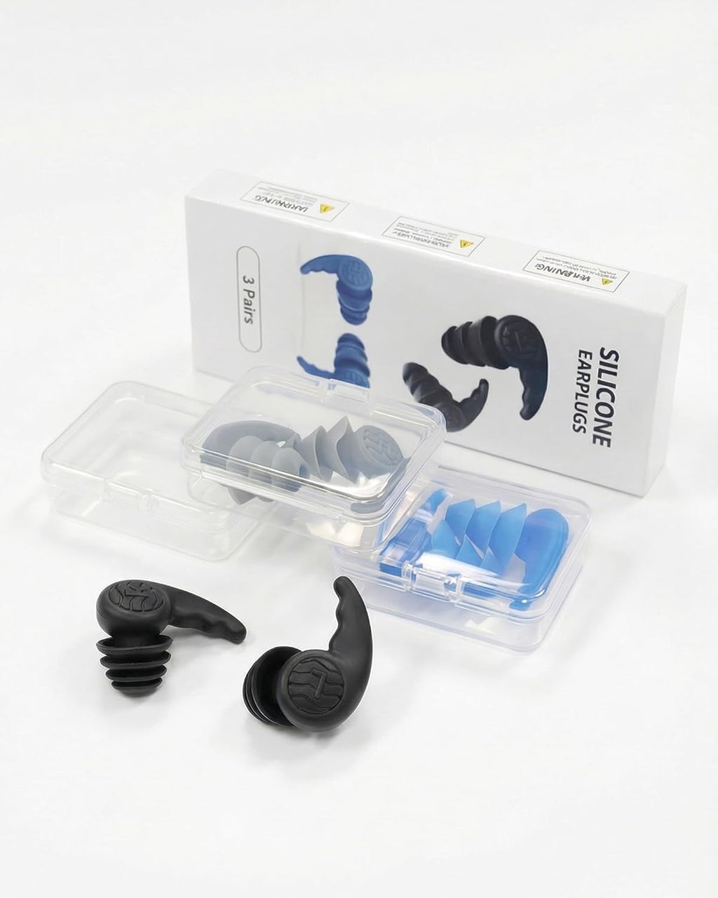 3 Pairs Swimming Earplugs Waterproof Silicone Ear Plugs for Swimming Surfing Shower Kayaking, Water Out Sound in Comfortable Reusable Ear Protection for Adults Teens with Storage Case, Black Gray Blue