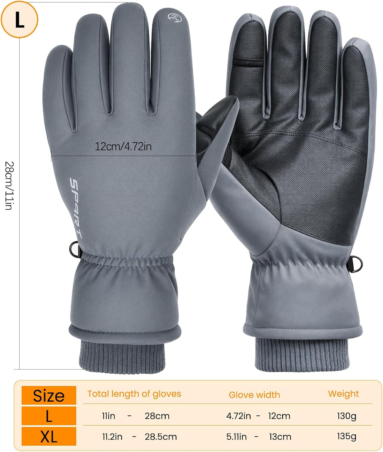 Ski Gloves Men Women Waterproof Winter - Snow Gloves with Thermal Lining, Non-Slip Grip & Opening for Cold Weather
