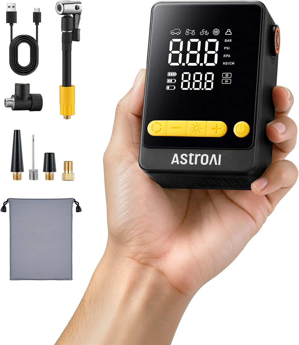 Bike Pump, 12S Fast Inflate Electric Bicycle Pump, 150PSI Tire Inflator Portable Air Compressor, Ball Pump with Tire Pressure Gauge & LED Light, L10 Mini Air Pump Suitable for Car Tires, Bikes
