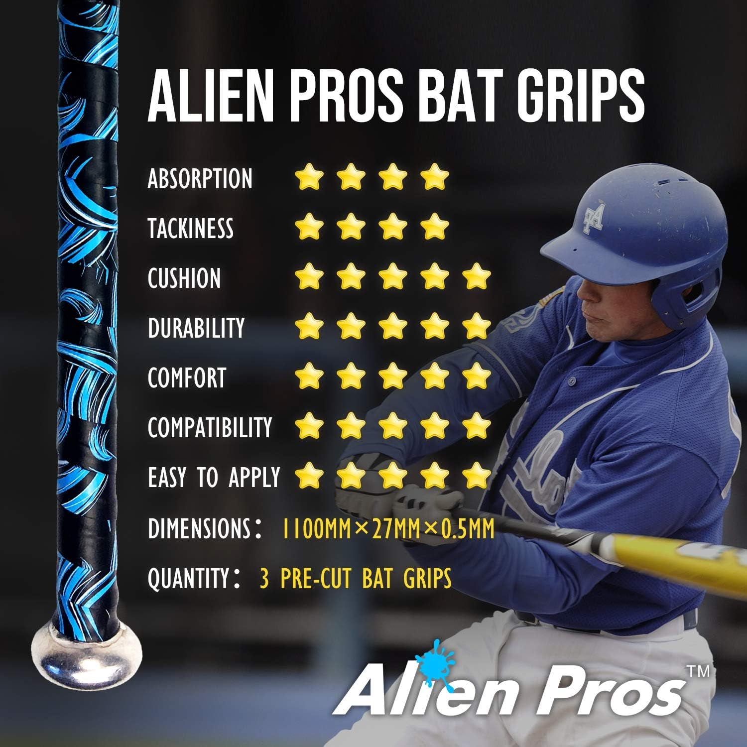 Bat Grip Tape for Baseball 0.5MM (1 or 3 Pack) – Precut and Pro Feel Bat Tape – Replacement for Old Baseball Bat Grip – Wrap Your Bat for an Epic Home Run