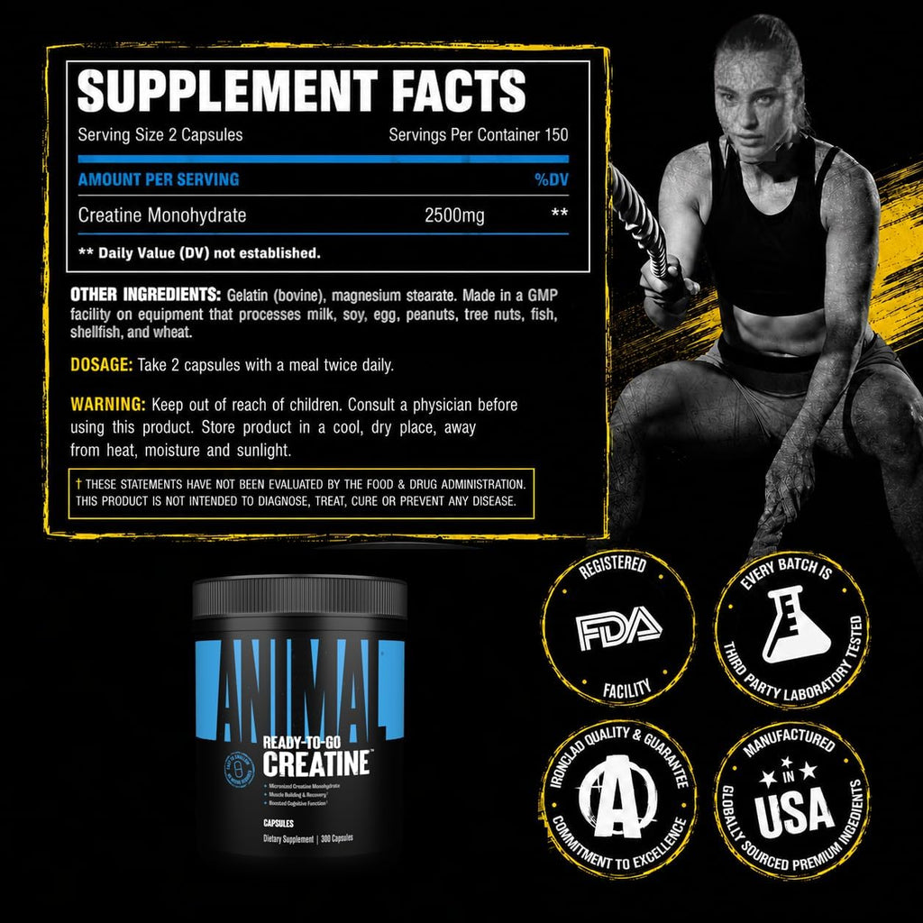 Micronized Creatine Monohydrate Capsules - 300 Caps, 2500Mg per Serving to Support Muscle Growth, Endurance, ATP Production, Cognitive Function, Strength, Recovery, and Delay Muscle Fatigue