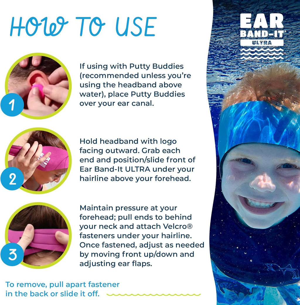 Earvolution  Ultra Swimming Headband for Kids and Adults - Invented by Ear, Nose, and Throat Physician - Custom Anti-Slip Grip Neoprene Maximizes Protection, 13 Color Options, 3 Sizes