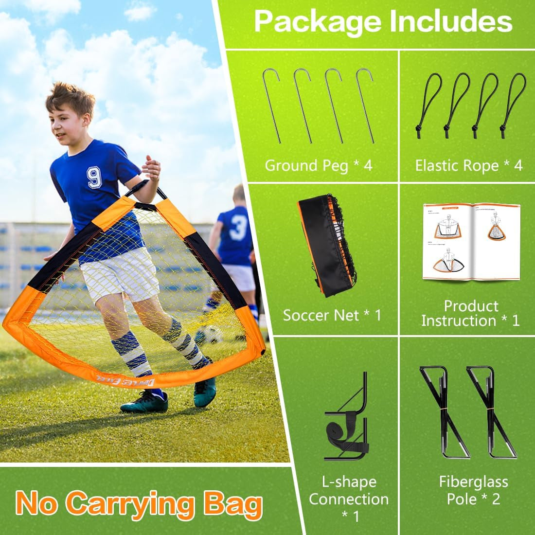 Kids Pop up Soccer Goals, 7X5 & 5X3.6 FT Backyard Gift Set | CPC Certified Safe for Kids Ages 6+, 5-Min Fast Assembly, Perfect Birthday Holiday Gift for Backyard Family Play