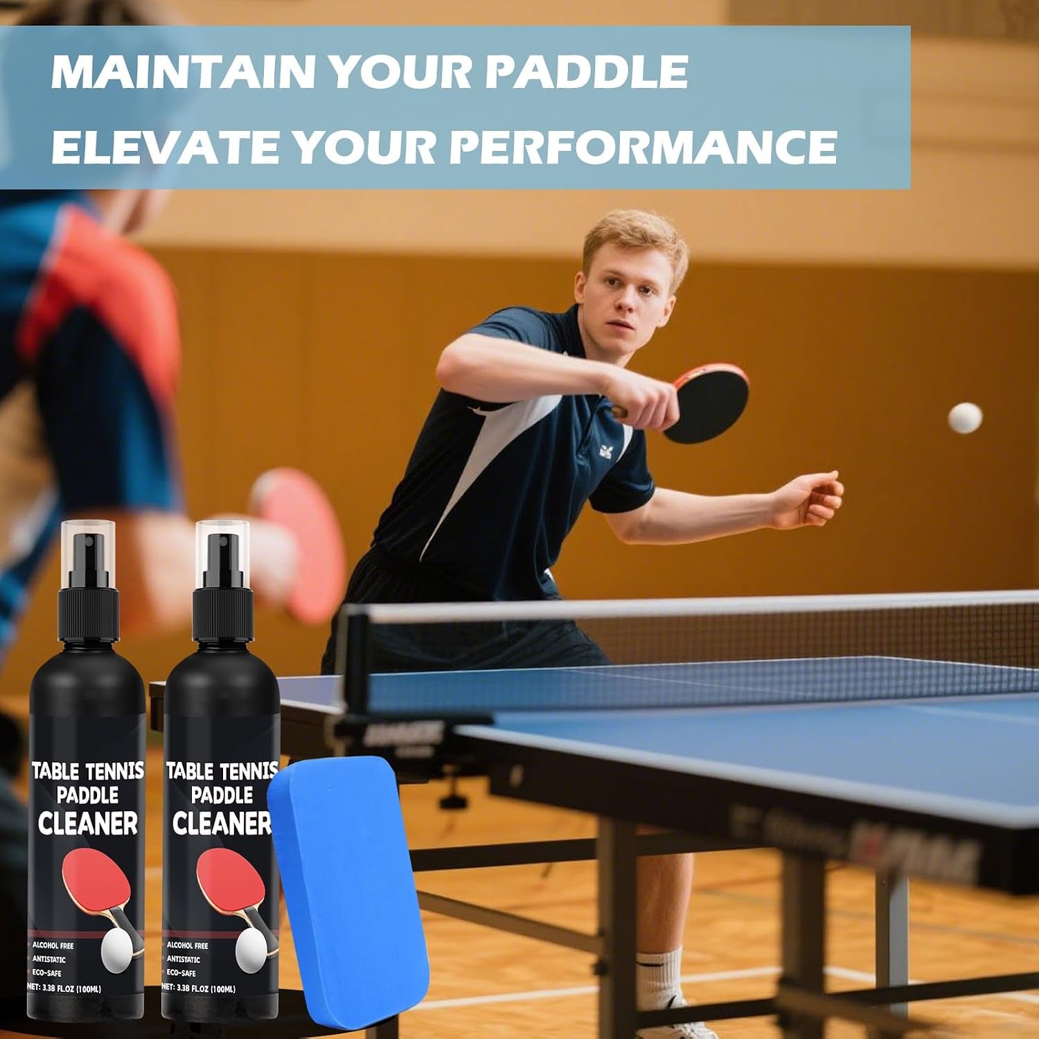 200Ml Table Tennis Paddle Cleaner Spray and Table Tennis Rubber Cleaner Sponge - Strips Impacted Residue and Increases Spin and Control - Transparent | 2 Sprays & Sponge, Cleans Dirt & Grease, Extends Rubber Life, Increases Spin and Control,Simple Application,Ideal for Players