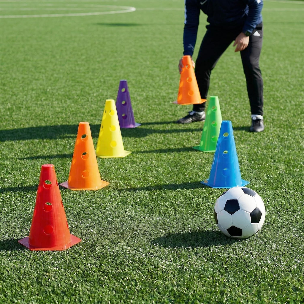 24 Pack Plastic Agility Cones, 9 Inch Soccer Cones Training Agility Field Marker Plastic Traffic Cone for Training, Football Basketball Drills, Traffic, Activity, Party, Indoor Outdoor Games