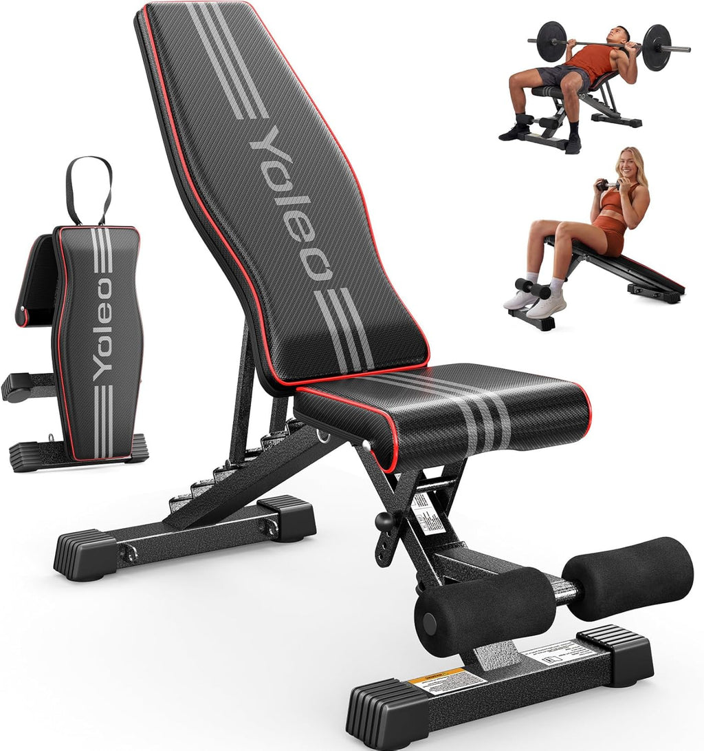 Adjustable Weight Bench for Home Gym, Astm-Certified 827LBS, 98% Pre-Assembled, Foldable Gym Bench with 84 Positions Incline Decline Flat, Wider Seat