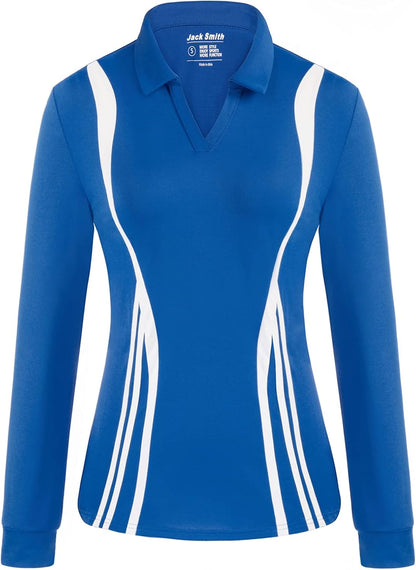 Blue Polo Shirts for Women V Neck Performance Exercise Tops Lightweight Moisture-Wicking Sport Workout Shirt(Royal Blue,L)